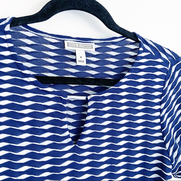 Dana Buchman Blouse Navy Blue White Design S - Picture 7 of 8